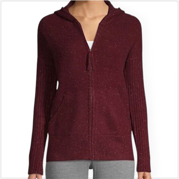 UGG Elyse 100% Cashmere Burgundy Marled Zip Front Hoodie Cardigan Sweater NWT M - Picture 1 of 8